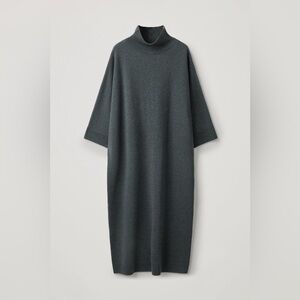 COS 100% Wool High Neck Speckled Midi Dress Size XS Chic Minimal Oversized Boxy